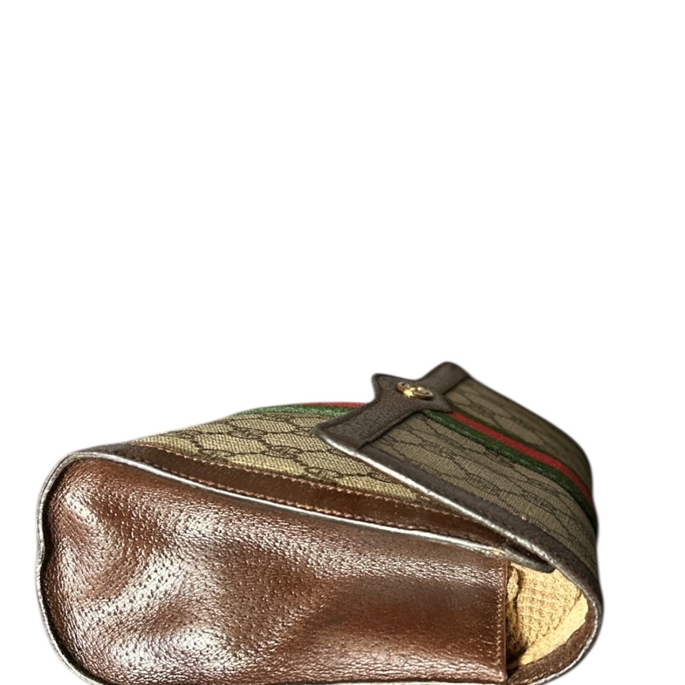 Authentic Gucci Vintage beige/brown GG Sherry Line green & red web Clutch bag - Picture 8 of 8